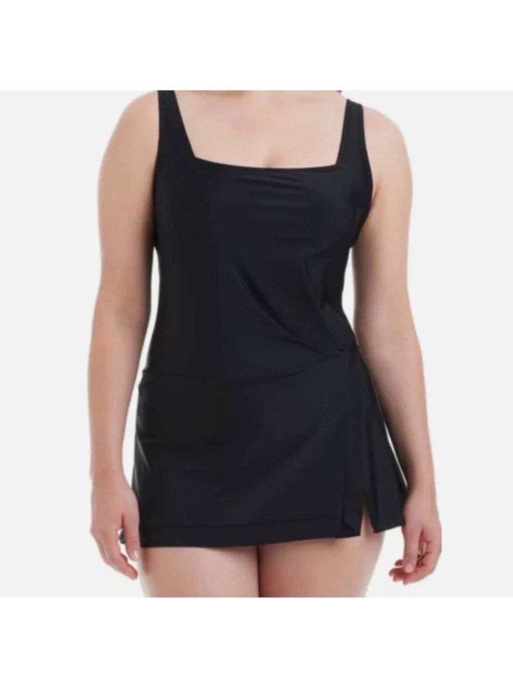 NWT L Beyond Control Black Square Neck Swim Dress Swimsuit